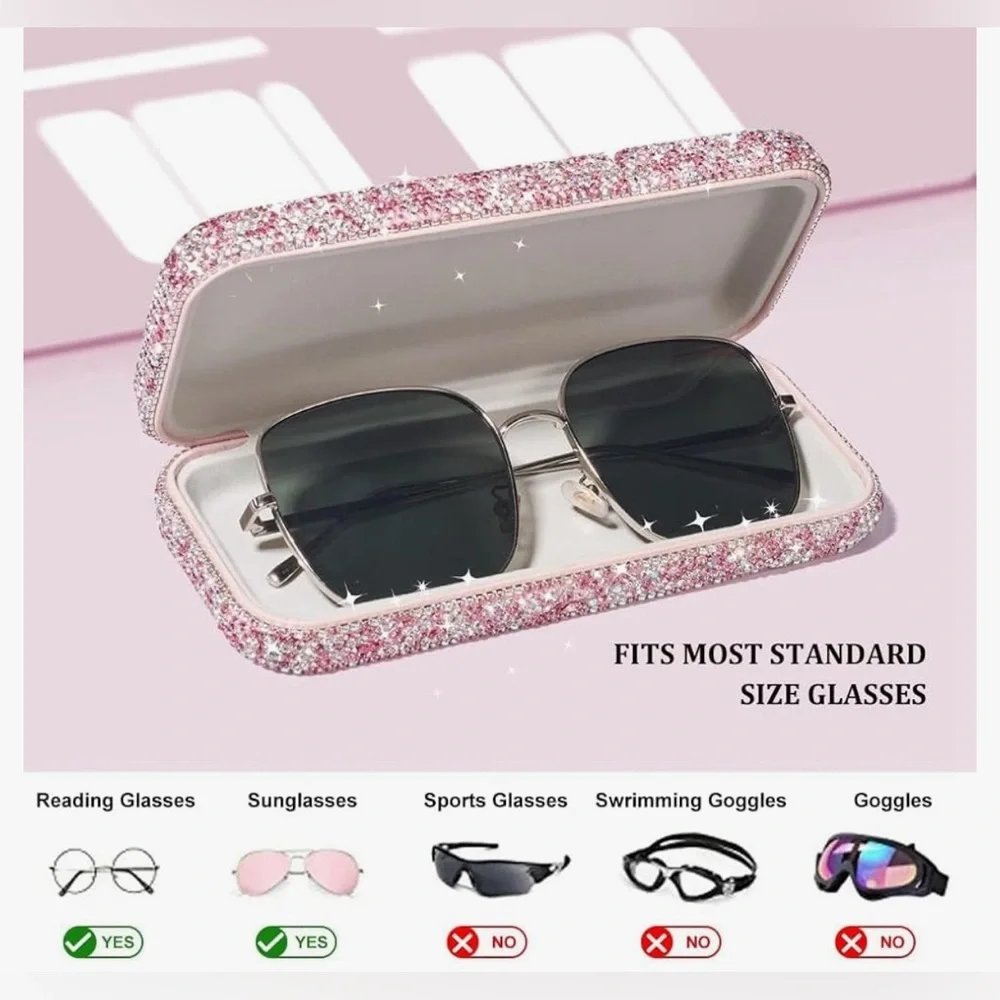 Pink Bling Diamond-Encrusted Hard Shell Eyeglasses Case NWOT